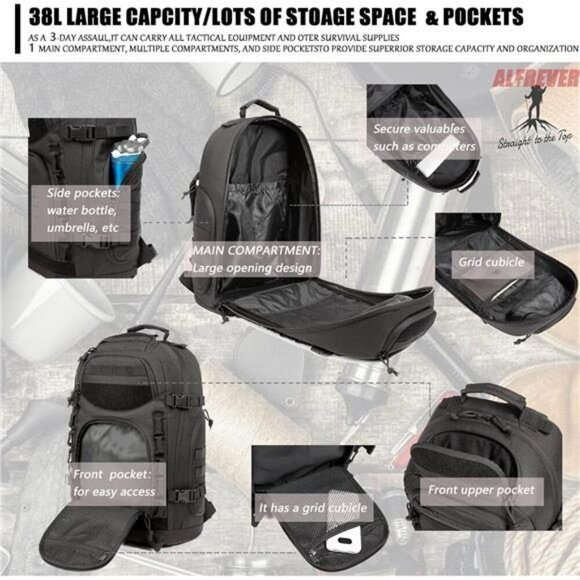 38L Tactical Backpack Military Hiking Camping Pack Molle Outdoor Gear Bag - Picture 5 of 8